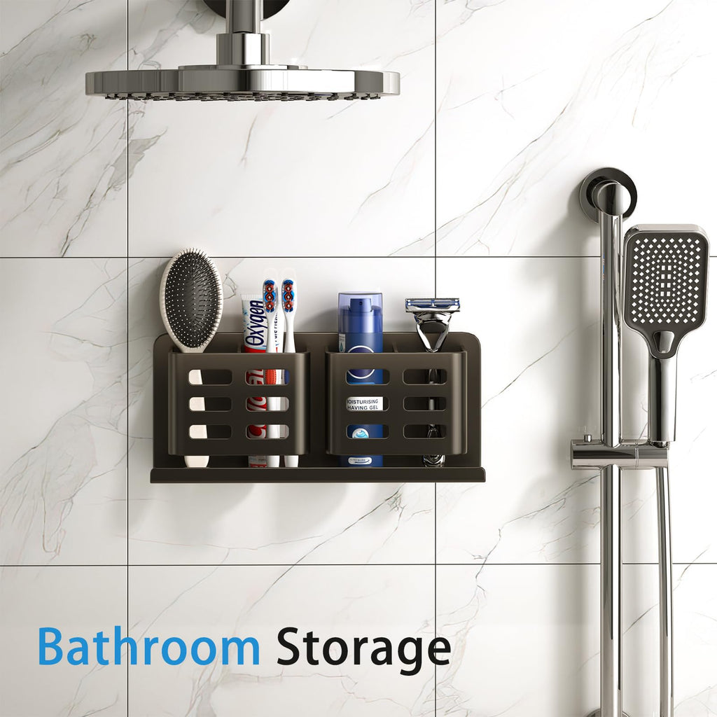 Aluminum Toothbrush Holder Self-Adhesive Hanging Bracket Shower Toothbrush Razor Holder Suitable for Toothbrush, Toothpaste, Razor and Comb etc Bathroom Storage
