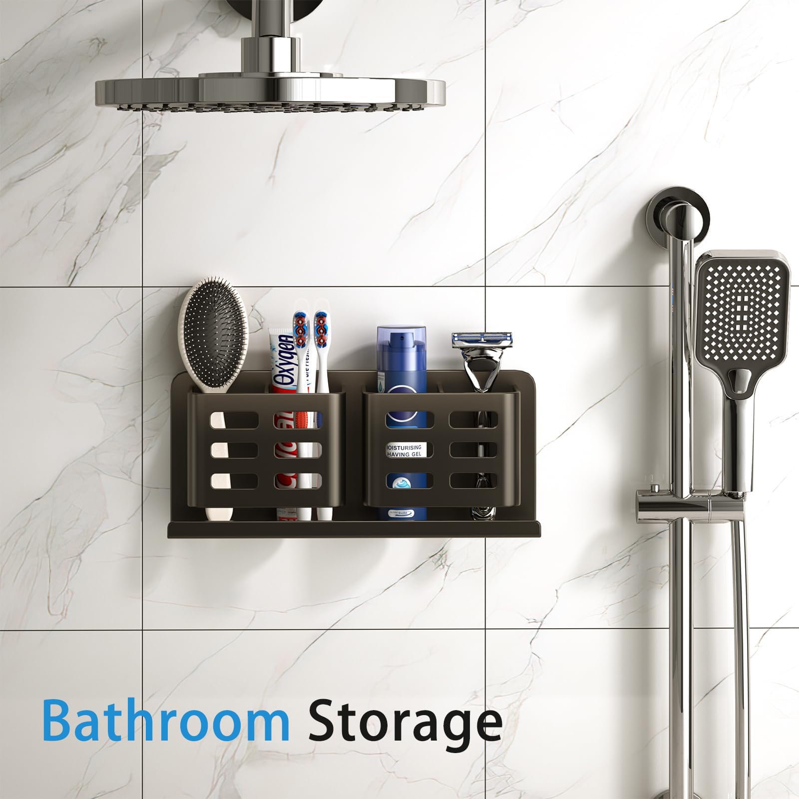 Aluminum Toothbrush Holder Self-Adhesive Hanging Bracket Shower Toothbrush Razor Holder Suitable for Toothbrush, Toothpaste, Razor and Comb etc Bathroom Storage