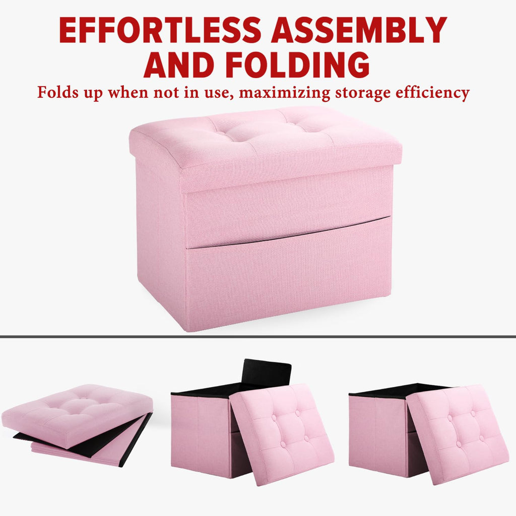 LINMAGCO Ottoman Storage Ottoman with Storage Small Foot Rest Stool Under Desk Stool Short Folding Footrest Linen Cloth Dark Gray 16X12X12IN