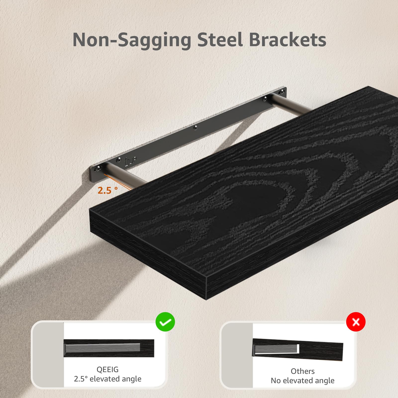 QEEIG Bathroom Floating Shelves for Wall - 15.7" Wall Mounted Shelf Over Toilet Farmhouse Home Decor Display Bookshelf Small 15.7 x 6.7 inch Set of 2, Rustic Brown (008-40BN)