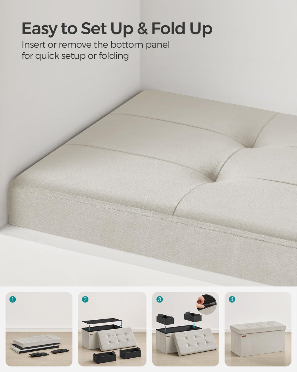 SONGMICS Mazie Collection - Storage Ottoman Bench, Foldable Foot Rest, 15 x 43 x 15 Inches, End of Bed Bench, Storage Chest, Load 660 lb, Living Room, Bedroom, Entryway, Jelly Pink ULSF277R01