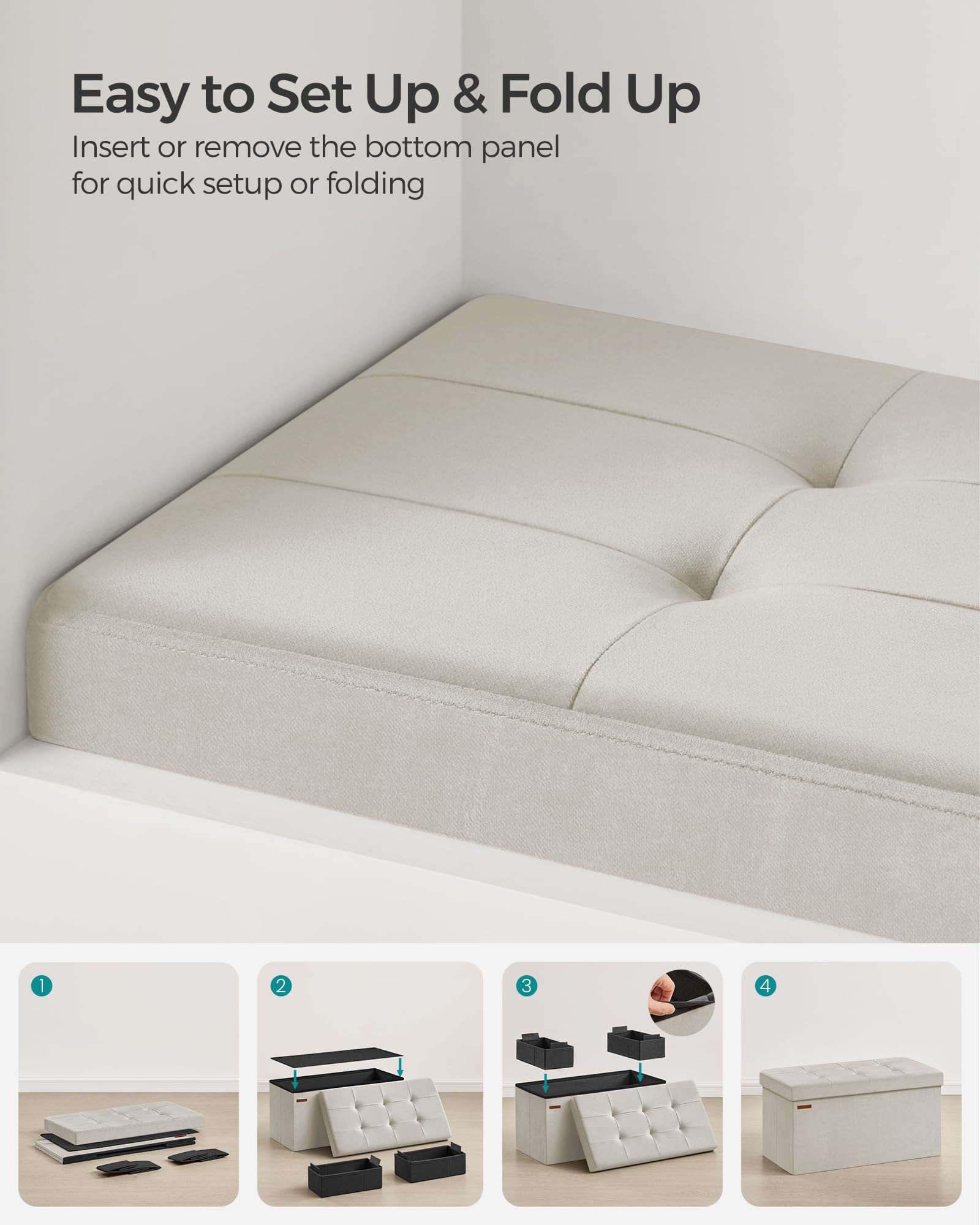 SONGMICS Mazie Collection - Storage Ottoman Bench, Foldable Foot Rest, 15 x 43 x 15 Inches, End of Bed Bench, Storage Chest, Load 660 lb, Living Room, Bedroom, Entryway, Jelly Pink ULSF277R01