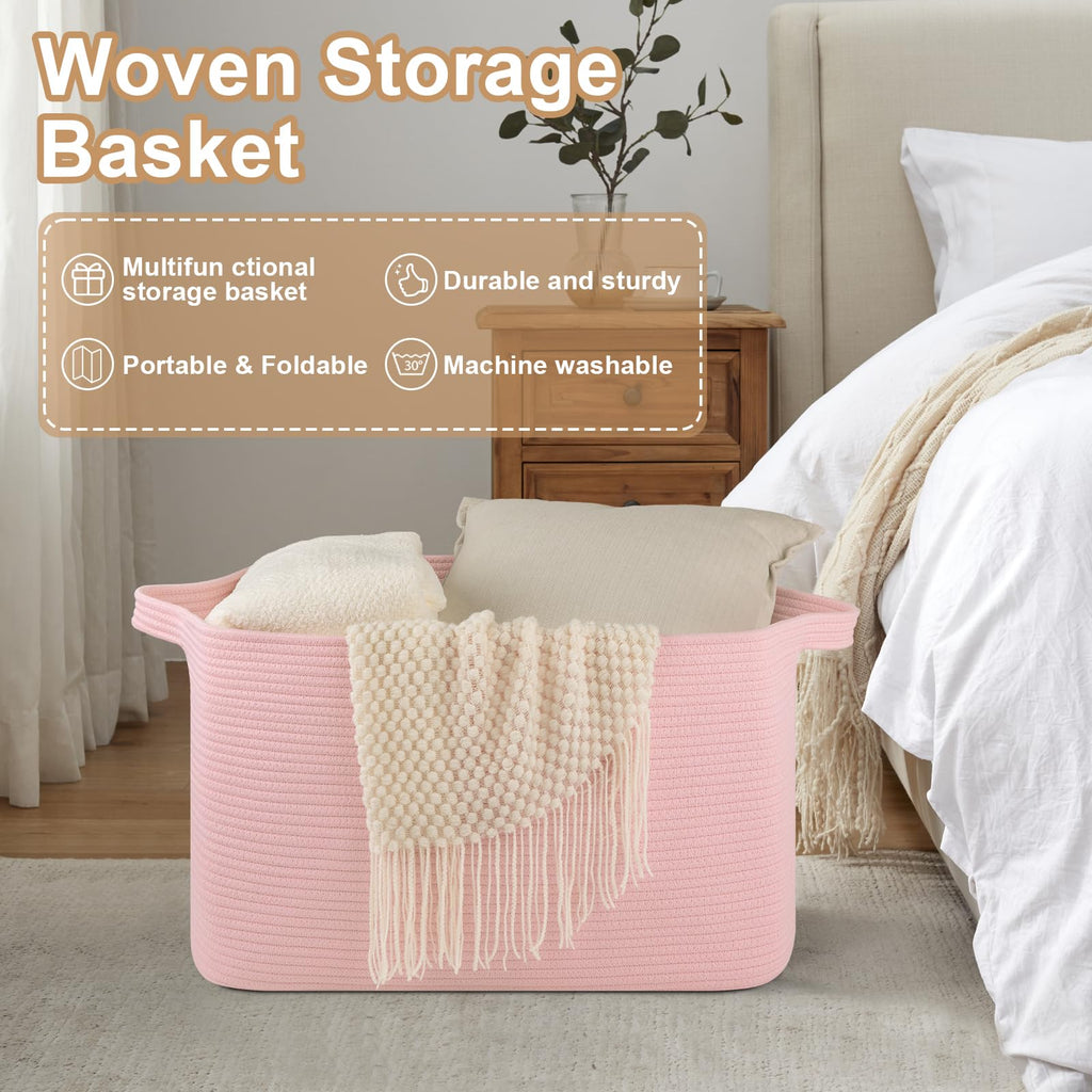 95L Extra Large Blanket Basket, 24" x 16.9" x 14.2" Woven Storage Basket for Living Room, Rectangle Nursery Blanket Storage for Toys, Towels, Dirty Clothes (Black)