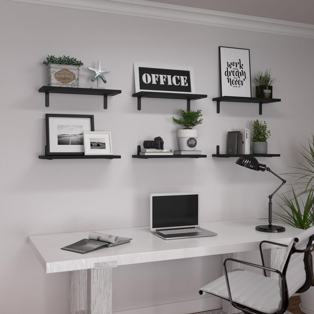 WOPITUES Wood Floating Shelves Set of 6, Shelves for Wall Decor, Farmhouse Shelf for Bedroom, Bathroom Storage Shelves, Book Shelves for Living Room - Rustic Brown