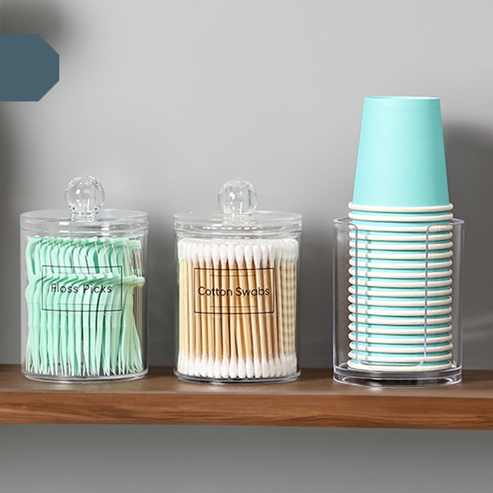 4 Pack Acrylic Qtip Holder Dispenser for Cotton Swabs, Balls, Pads, Floss Picks- Small Clear Plastic Canister Apothecary Jar Set, Bathroom Essentials Accessories Decor, Vanity Makeup Storage Organizer