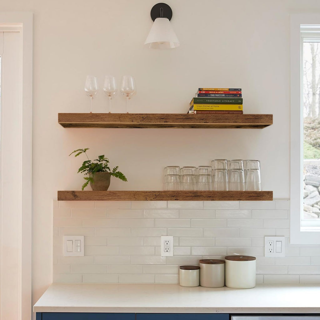 QEEIG Bathroom Floating Shelves for Wall - 15.7" Wall Mounted Shelf Over Toilet Farmhouse Home Decor Display Bookshelf Small 15.7 x 6.7 inch Set of 2, Rustic Brown (008-40BN)