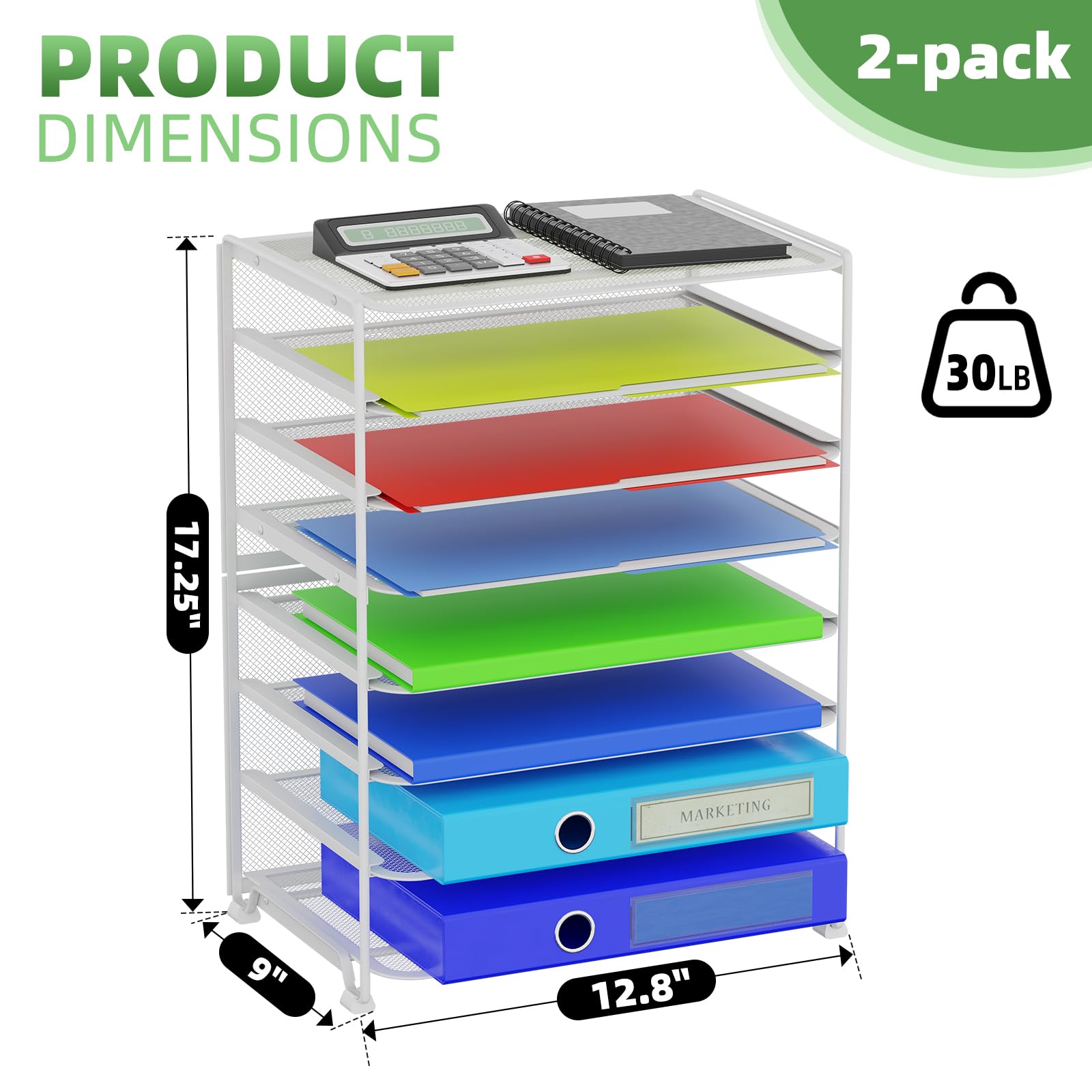 Simple Trending 7 Tier Desk File Organizer, Letter Tray Paper Organizer with Pen Holder and Metal Hanging Basket, Black