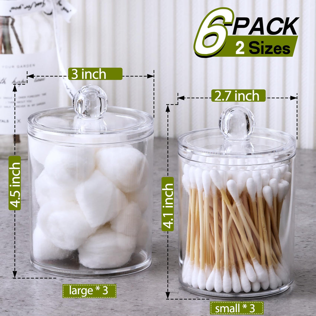 4 Pack Acrylic Qtip Holder Dispenser for Cotton Swabs, Balls, Pads, Floss Picks- Small Clear Plastic Canister Apothecary Jar Set, Bathroom Essentials Accessories Decor, Vanity Makeup Storage Organizer