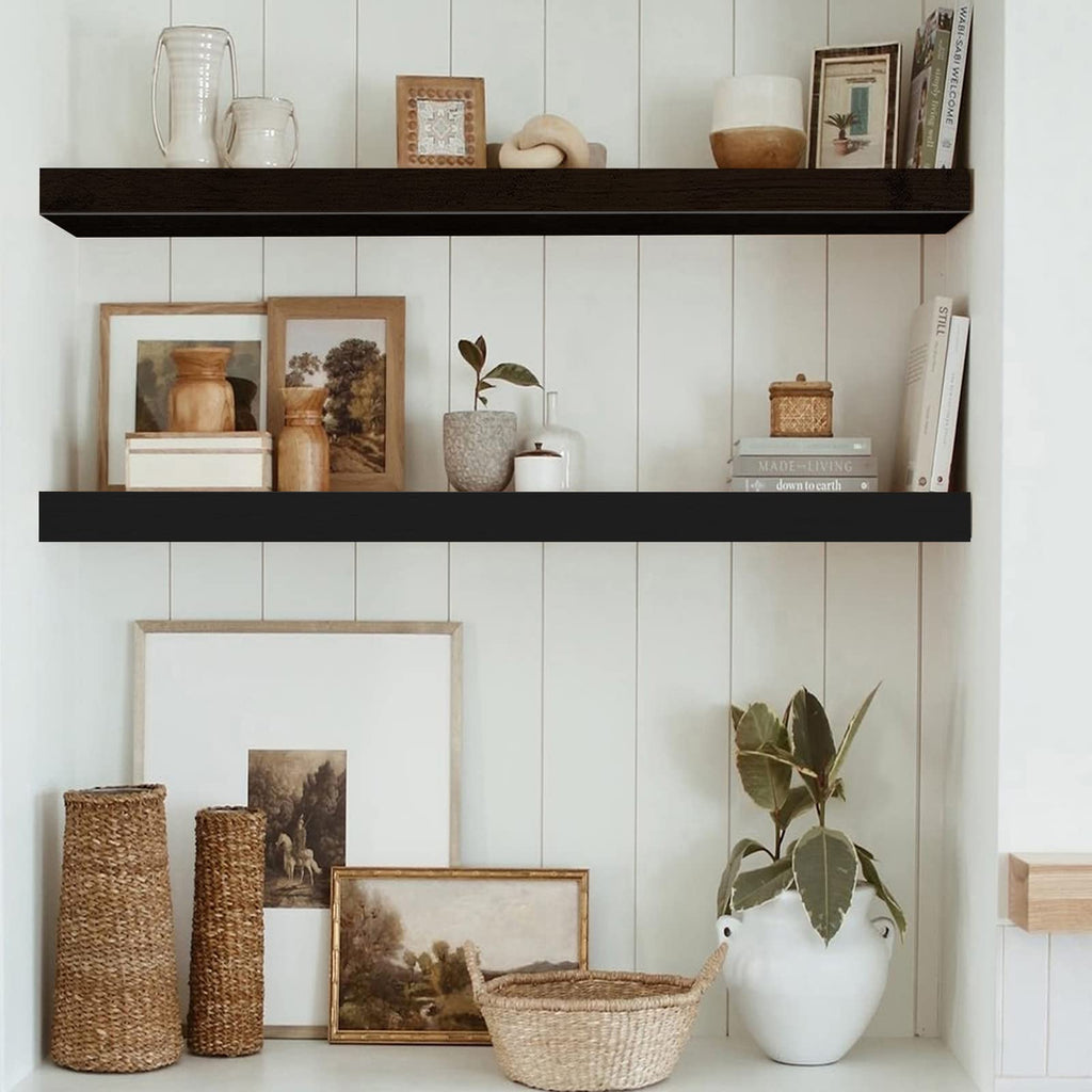 QEEIG Bathroom Floating Shelves for Wall - 15.7" Wall Mounted Shelf Over Toilet Farmhouse Home Decor Display Bookshelf Small 15.7 x 6.7 inch Set of 2, Rustic Brown (008-40BN)