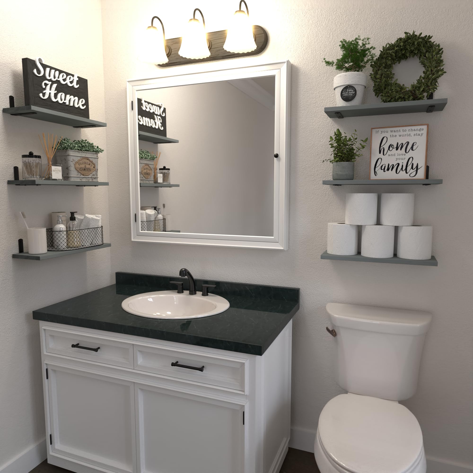 WOPITUES Wood Floating Shelves Set of 6, Shelves for Wall Decor, Farmhouse Shelf for Bedroom, Bathroom Storage Shelves, Book Shelves for Living Room - Rustic Brown