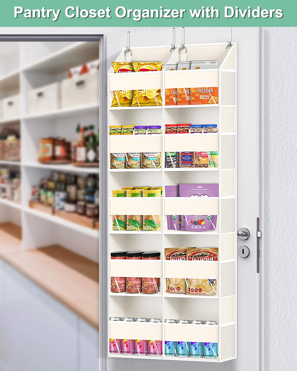 Heavy Duty Over The Door Organizer 5 Tiers, Extra Large Behind Door Storage of 10 Big Front & 10 Mesh Pockets, 80lb Weight Capacity, Hanging Doors Storage Organizer for Closet Bedroom Nursery, Grey