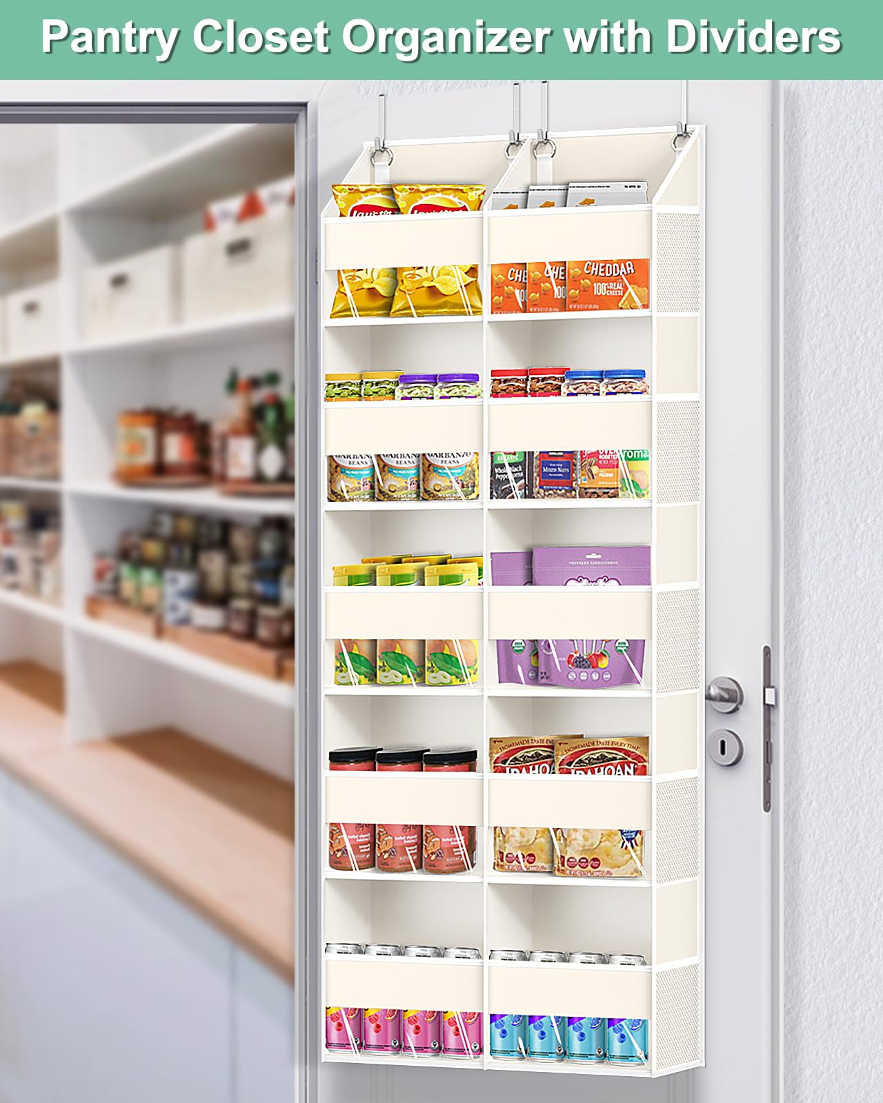 Heavy Duty Over The Door Organizer 5 Tiers, Extra Large Behind Door Storage of 10 Big Front & 10 Mesh Pockets, 80lb Weight Capacity, Hanging Doors Storage Organizer for Closet Bedroom Nursery, Grey