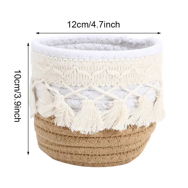 Cosmetic Storage Basket Cotton Woven Makeup Brush Holder Bedroom Decor Organizer Case Desktop Sundries Tidy Box With Tassel