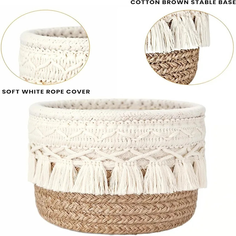 Cosmetic Storage Basket Cotton Woven Makeup Brush Holder Bedroom Decor Organizer Case Desktop Sundries Tidy Box With Tassel