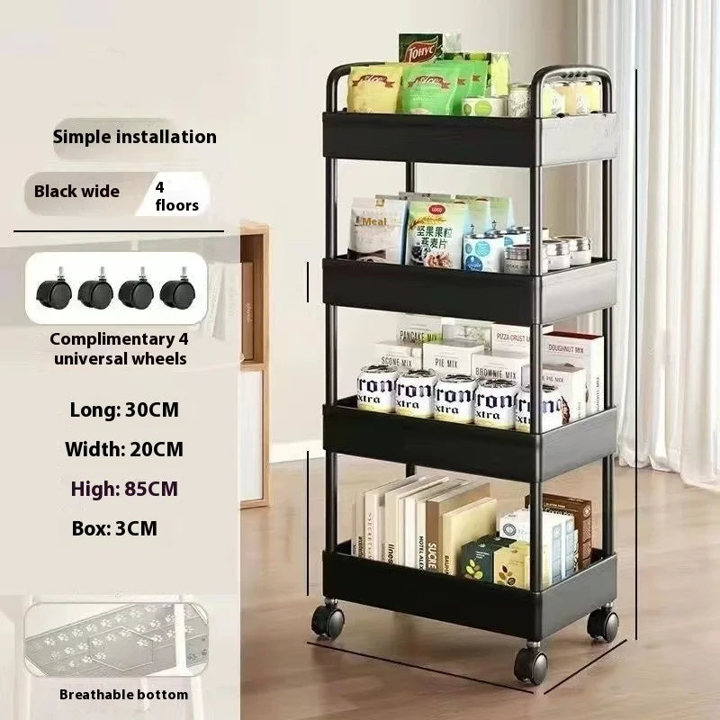 1pc 3/4-Tier Storage Rack with Wheels Space Saving Stackable Plastic Organizer for Bedroom Kitchen Multi Functional Utility Cart