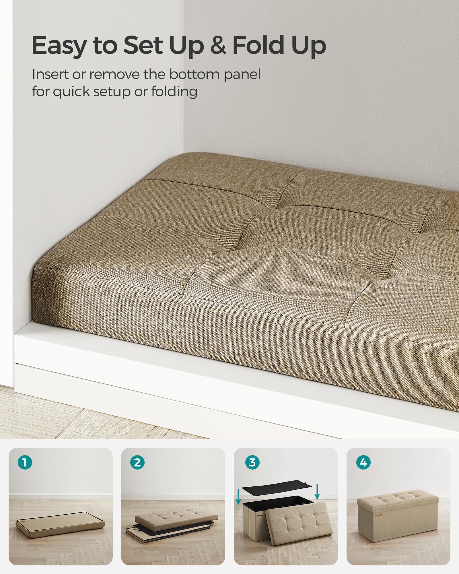 SONGMICS Mazie Collection - 30 Inches Folding Storage Ottoman Bench, Ottoman Foot Rest, End of Bed Bench, Storage Chest, Load 660 lb, for Living Room, Bedroom, Entryway, Ink Black ULSF047B01