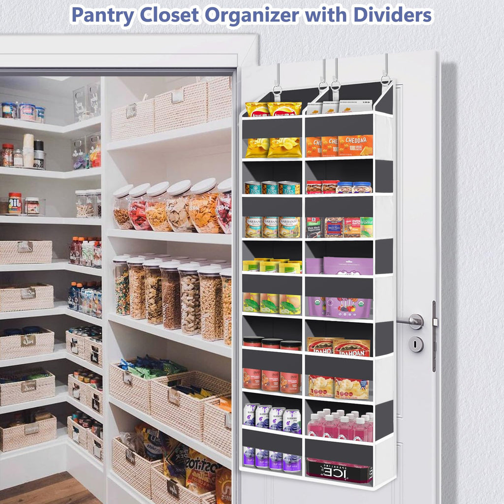 Heavy Duty Over The Door Organizer 5 Tiers, Extra Large Behind Door Storage of 10 Big Front & 10 Mesh Pockets, 80lb Weight Capacity, Hanging Doors Storage Organizer for Closet Bedroom Nursery, Grey