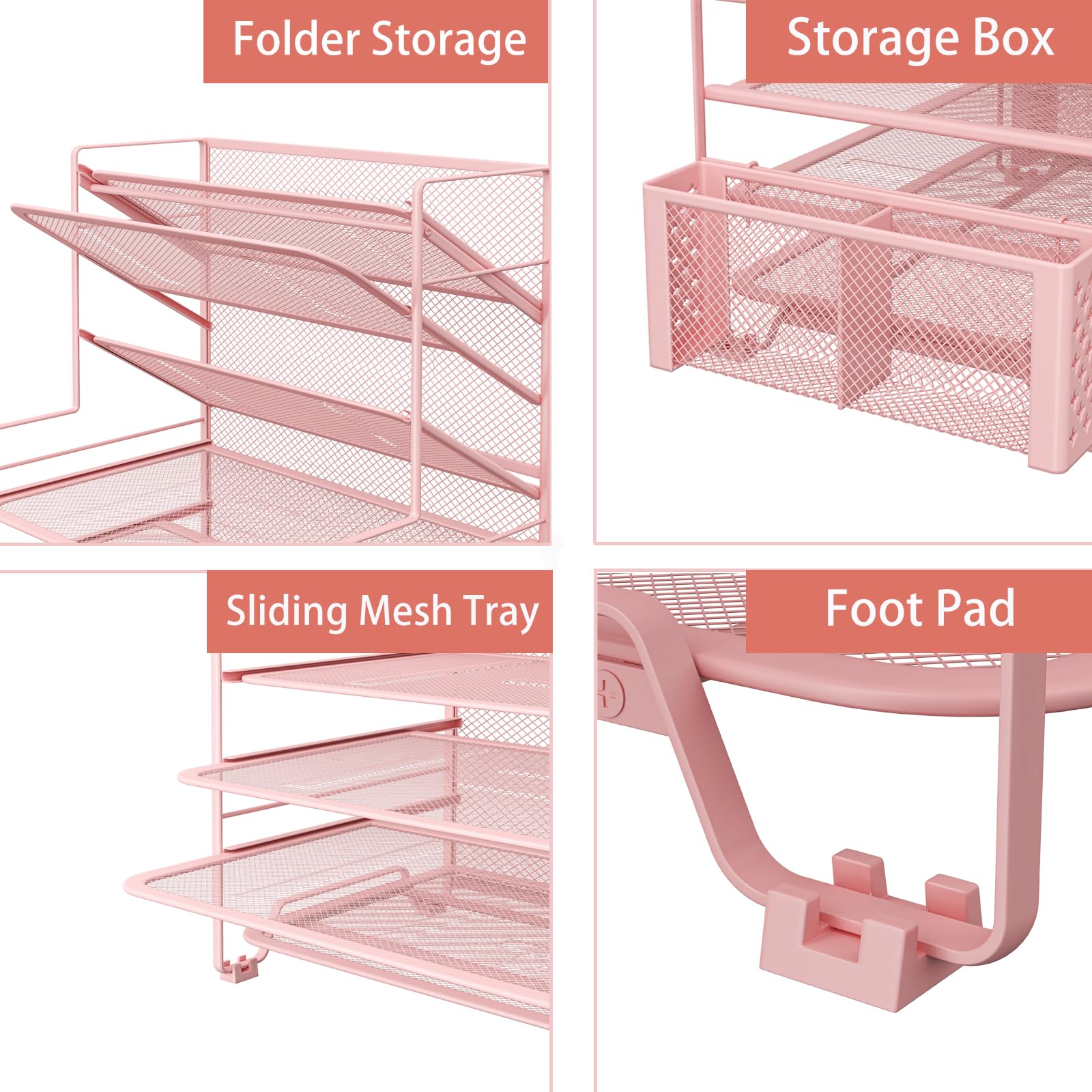 Simple Trending 7 Tier Desk File Organizer, Letter Tray Paper Organizer with Pen Holder and Metal Hanging Basket, Black