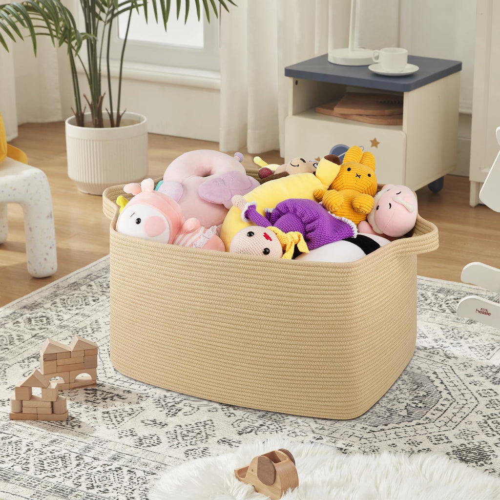 95L Extra Large Blanket Basket, 24" x 16.9" x 14.2" Woven Storage Basket for Living Room, Rectangle Nursery Blanket Storage for Toys, Towels, Dirty Clothes (Black)