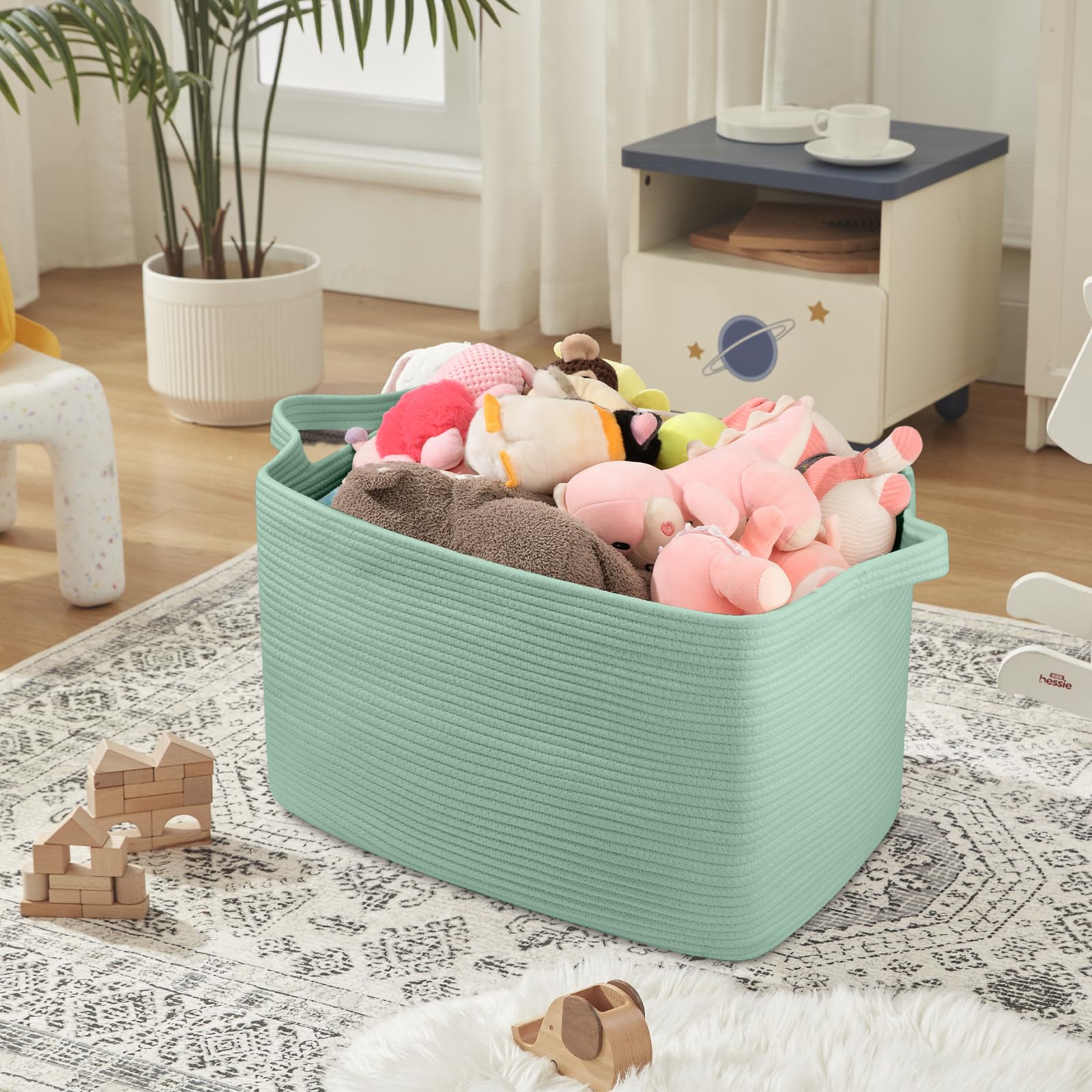 95L Extra Large Blanket Basket, 24" x 16.9" x 14.2" Woven Storage Basket for Living Room, Rectangle Nursery Blanket Storage for Toys, Towels, Dirty Clothes (Black)