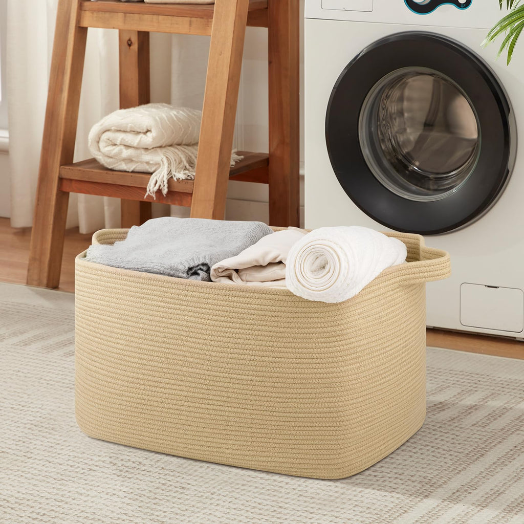 95L Extra Large Blanket Basket, 24" x 16.9" x 14.2" Woven Storage Basket for Living Room, Rectangle Nursery Blanket Storage for Toys, Towels, Dirty Clothes (Black)