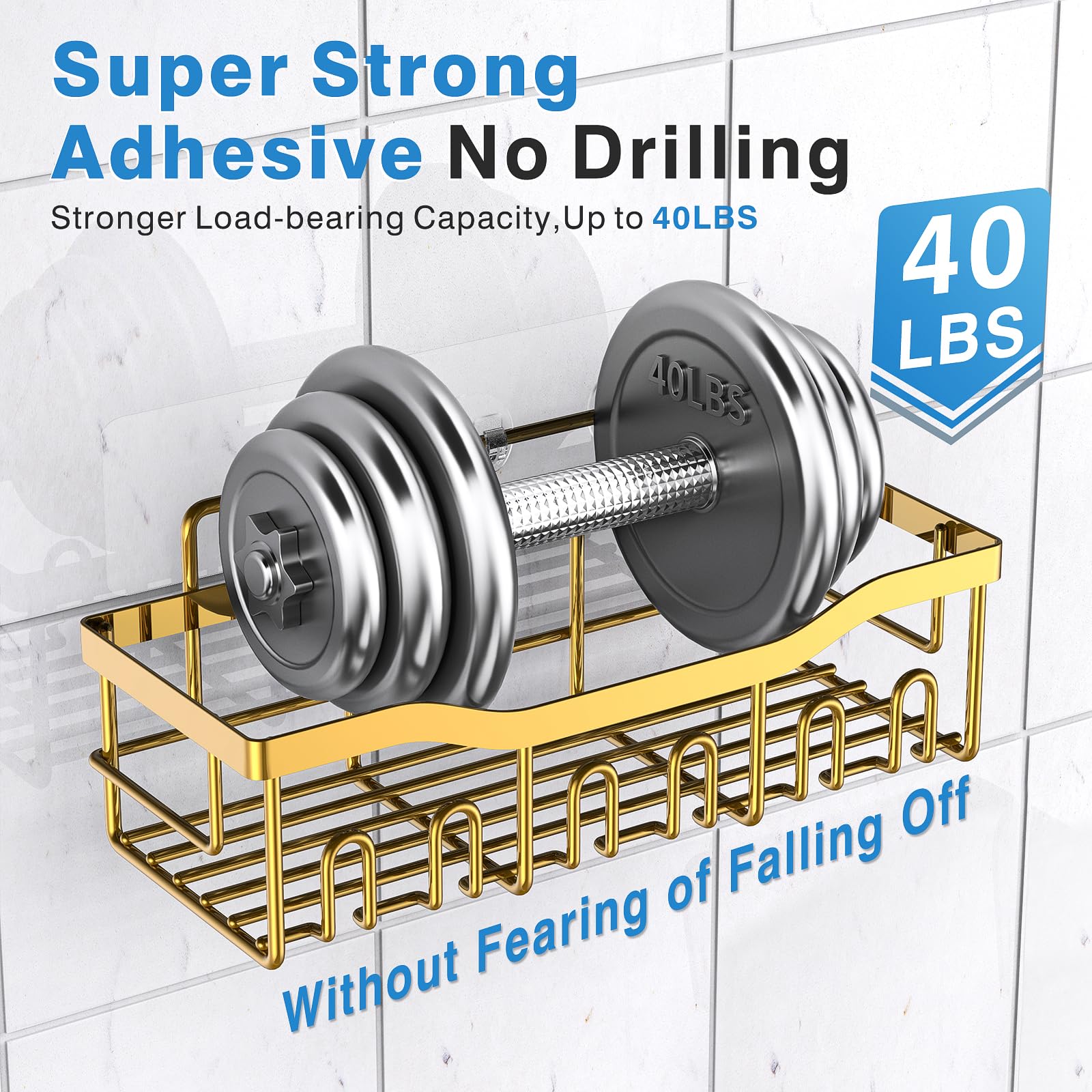 EUDELE Adhesive Shower Caddy, 5 Pack Rustproof Stainless Steel Bath Organizers With Large Capacity, No Drilling Shelves for Bathroom Storage & Home Decor