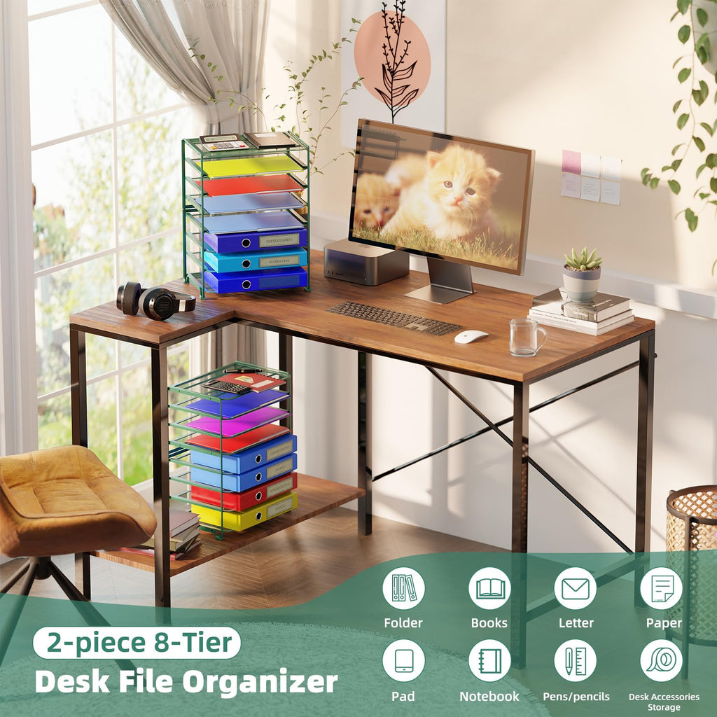 Simple Trending 7 Tier Desk File Organizer, Letter Tray Paper Organizer with Pen Holder and Metal Hanging Basket, Black