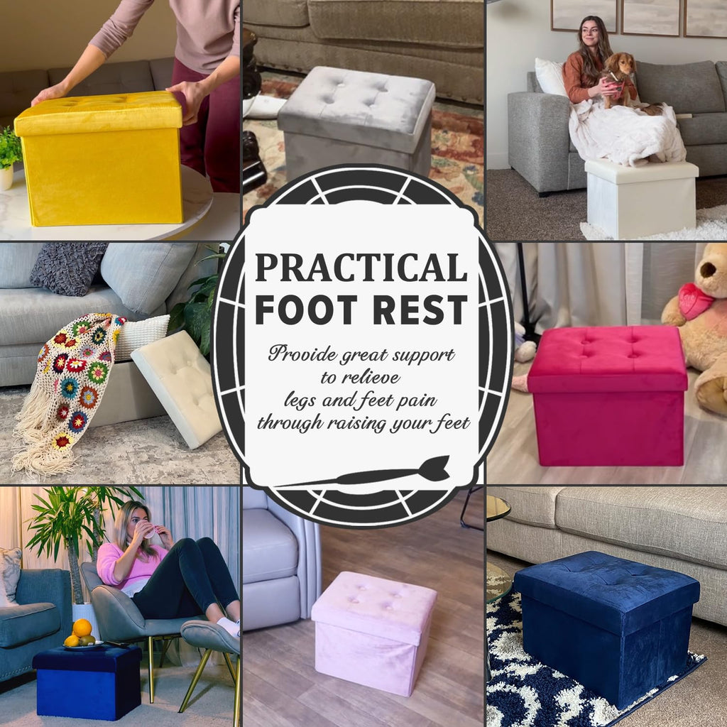 LINMAGCO Ottoman Storage Ottoman with Storage Small Foot Rest Stool Under Desk Stool Short Folding Footrest Linen Cloth Dark Gray 16X12X12IN