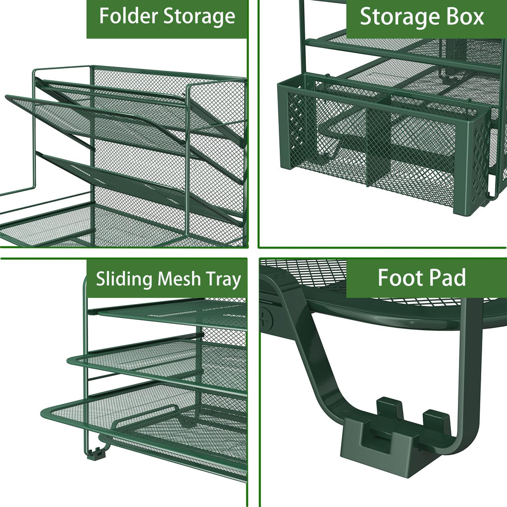 Simple Trending 7 Tier Desk File Organizer, Letter Tray Paper Organizer with Pen Holder and Metal Hanging Basket, Black