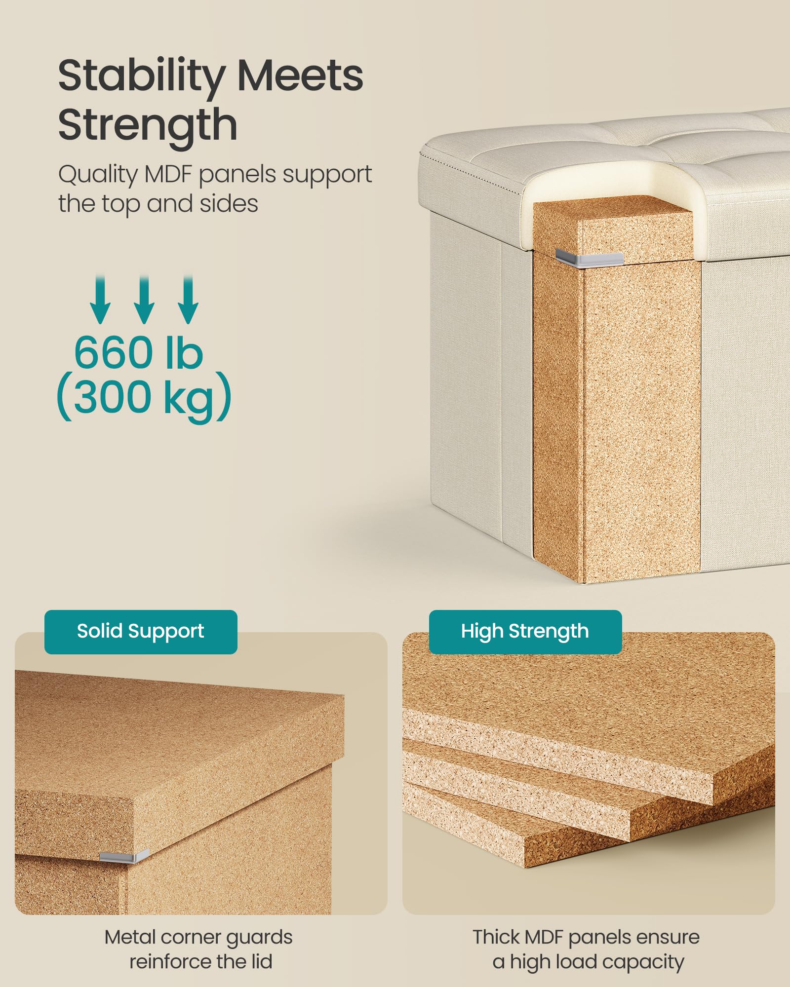 SONGMICS Mazie Collection - 30 Inches Folding Storage Ottoman Bench, Ottoman Foot Rest, End of Bed Bench, Storage Chest, Load 660 lb, for Living Room, Bedroom, Entryway, Ink Black ULSF047B01