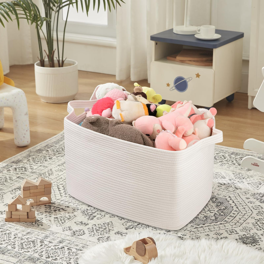 95L Extra Large Blanket Basket, 24" x 16.9" x 14.2" Woven Storage Basket for Living Room, Rectangle Nursery Blanket Storage for Toys, Towels, Dirty Clothes (Black)