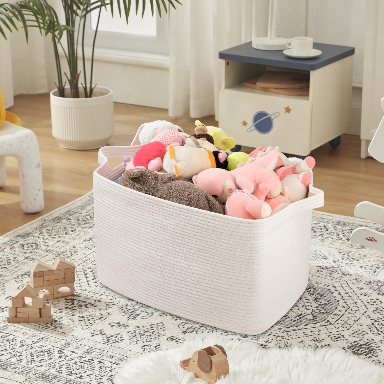 95L Extra Large Blanket Basket, 24" x 16.9" x 14.2" Woven Storage Basket for Living Room, Rectangle Nursery Blanket Storage for Toys, Towels, Dirty Clothes (Black)