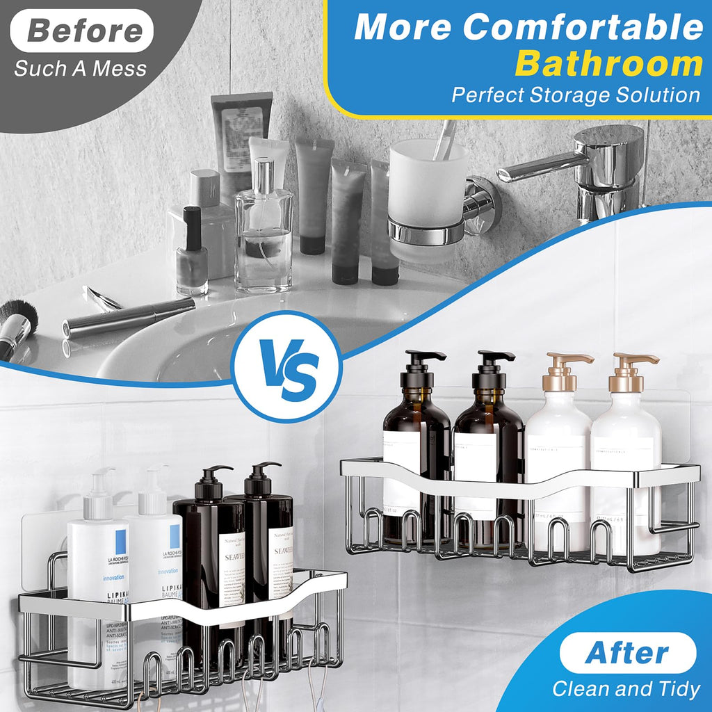 EUDELE Adhesive Shower Caddy, 5 Pack Rustproof Stainless Steel Bath Organizers With Large Capacity, No Drilling Shelves for Bathroom Storage & Home Decor