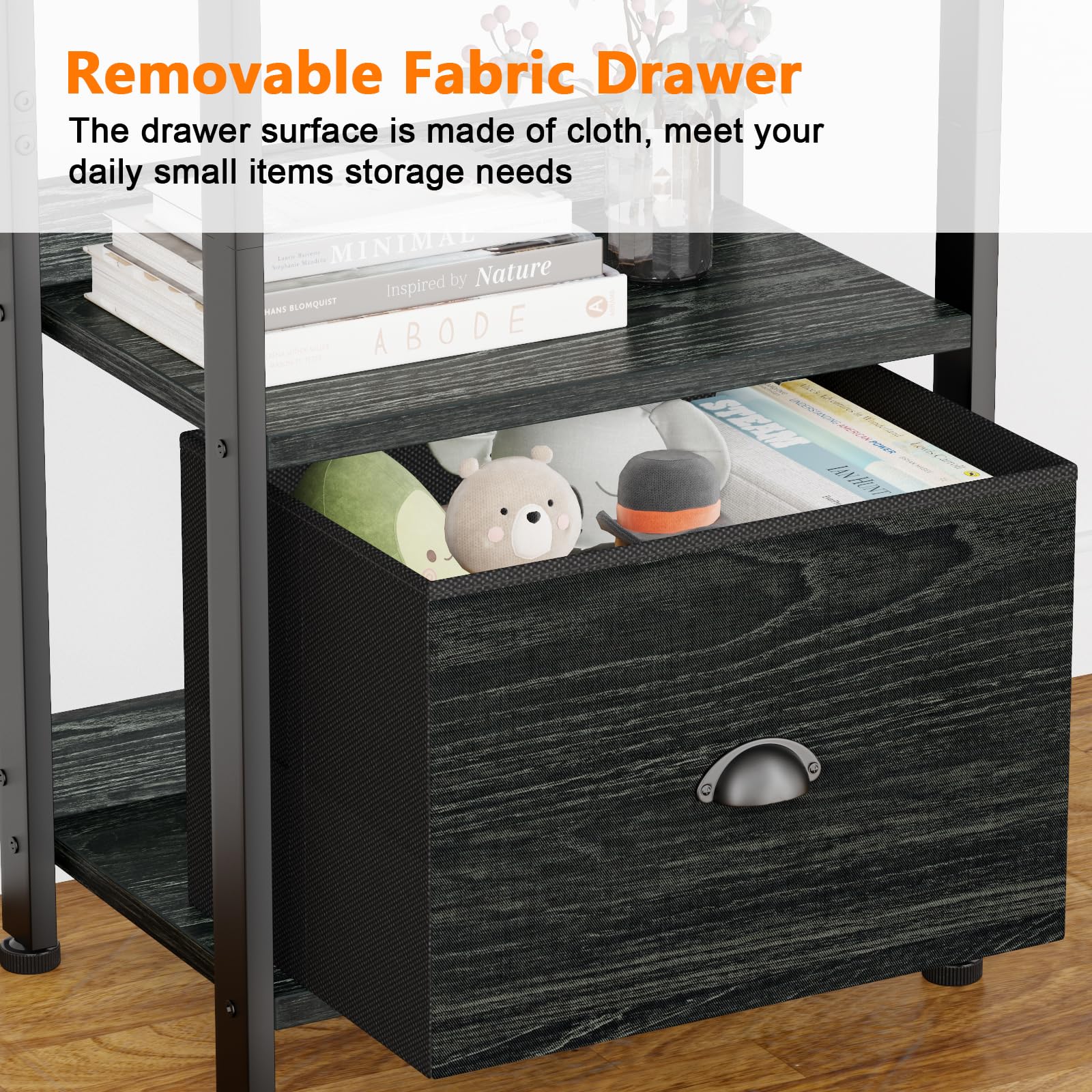 Furologee 5 Tier Bookshelf with Drawer, Tall Narrow Bookcase with Shelves, Wood and Metal Bookshelves Storage Organizer, Industrial Display Standing Shelf Unit for Bedroom, Living Room, Rustic Brown