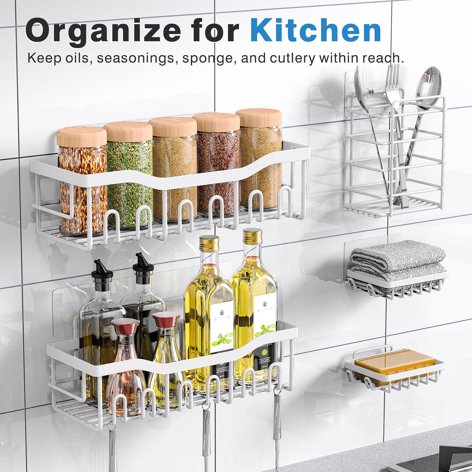 EUDELE Adhesive Shower Caddy, 5 Pack Rustproof Stainless Steel Bath Organizers With Large Capacity, No Drilling Shelves for Bathroom Storage & Home Decor