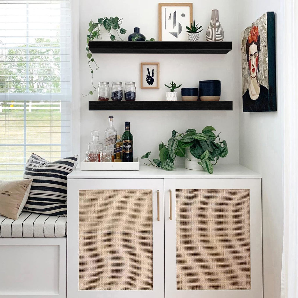 QEEIG Bathroom Floating Shelves for Wall - 15.7" Wall Mounted Shelf Over Toilet Farmhouse Home Decor Display Bookshelf Small 15.7 x 6.7 inch Set of 2, Rustic Brown (008-40BN)