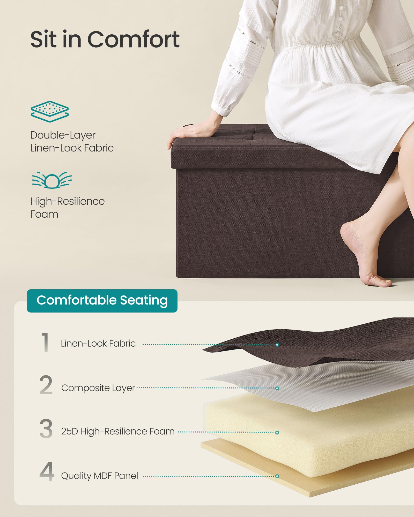 SONGMICS Mazie Collection - 30 Inches Folding Storage Ottoman Bench, Ottoman Foot Rest, End of Bed Bench, Storage Chest, Load 660 lb, for Living Room, Bedroom, Entryway, Ink Black ULSF047B01