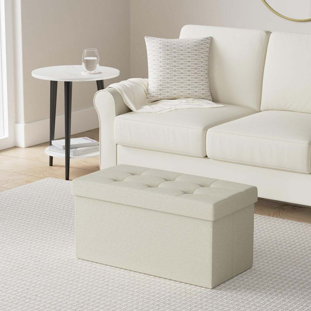 SONGMICS Mazie Collection - 30 Inches Folding Storage Ottoman Bench, Ottoman Foot Rest, End of Bed Bench, Storage Chest, Load 660 lb, for Living Room, Bedroom, Entryway, Ink Black ULSF047B01