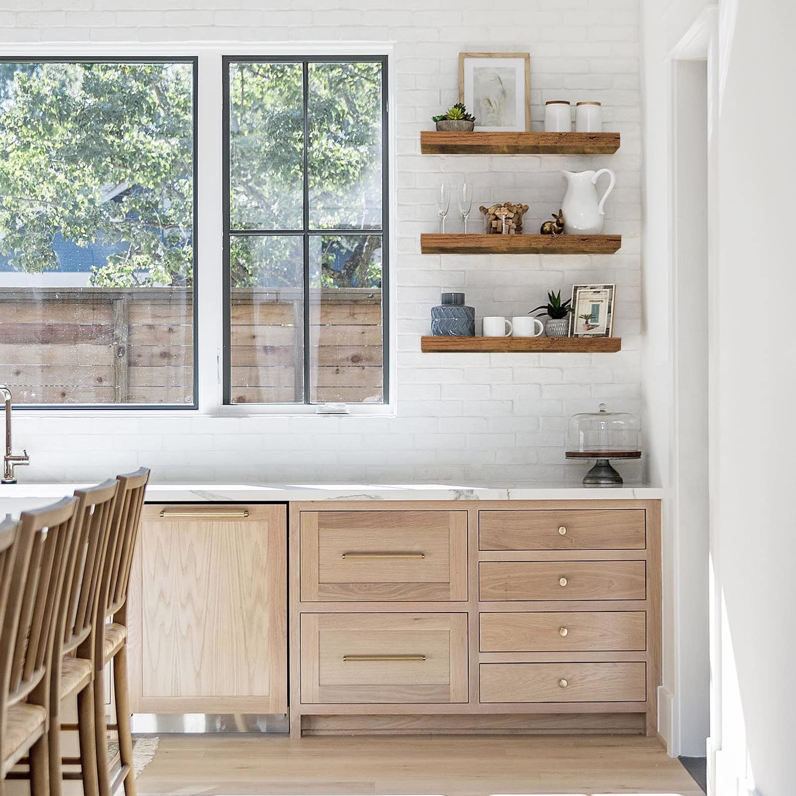 QEEIG Bathroom Floating Shelves for Wall - 15.7" Wall Mounted Shelf Over Toilet Farmhouse Home Decor Display Bookshelf Small 15.7 x 6.7 inch Set of 2, Rustic Brown (008-40BN)