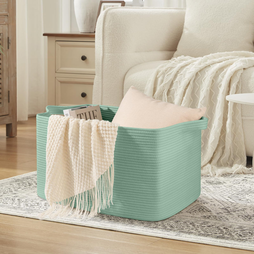 95L Extra Large Blanket Basket, 24" x 16.9" x 14.2" Woven Storage Basket for Living Room, Rectangle Nursery Blanket Storage for Toys, Towels, Dirty Clothes (Black)