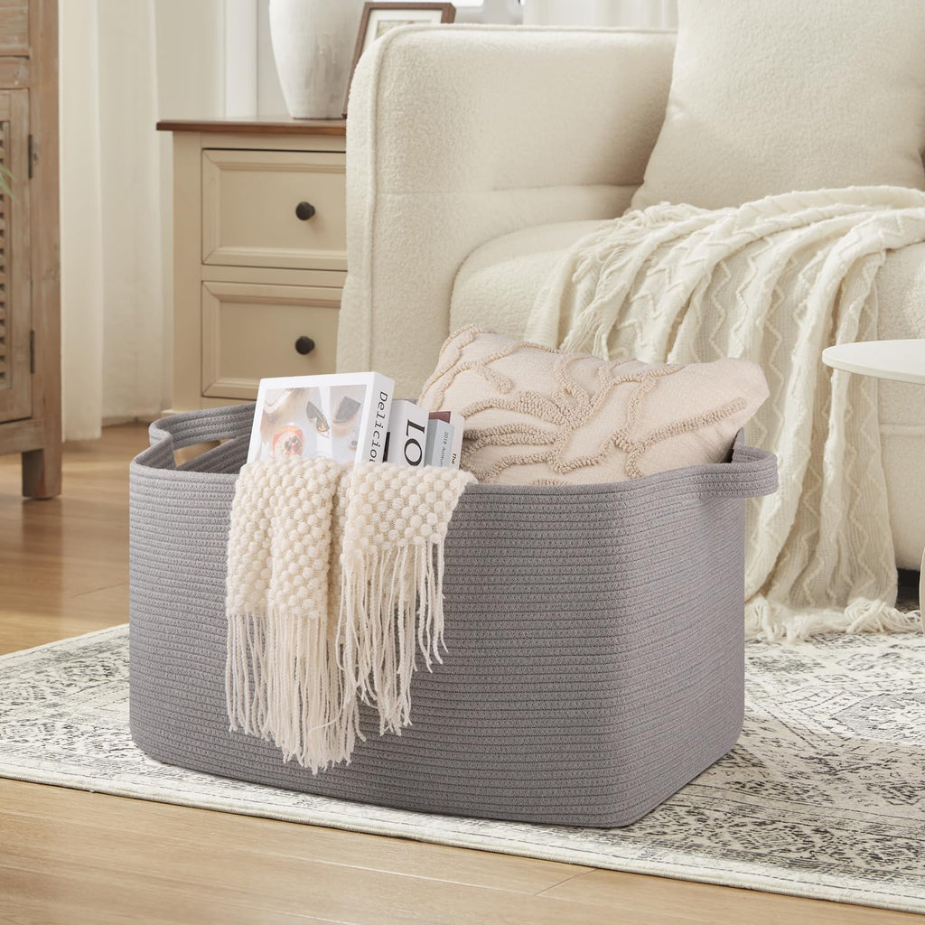 95L Extra Large Blanket Basket, 24" x 16.9" x 14.2" Woven Storage Basket for Living Room, Rectangle Nursery Blanket Storage for Toys, Towels, Dirty Clothes (Black)