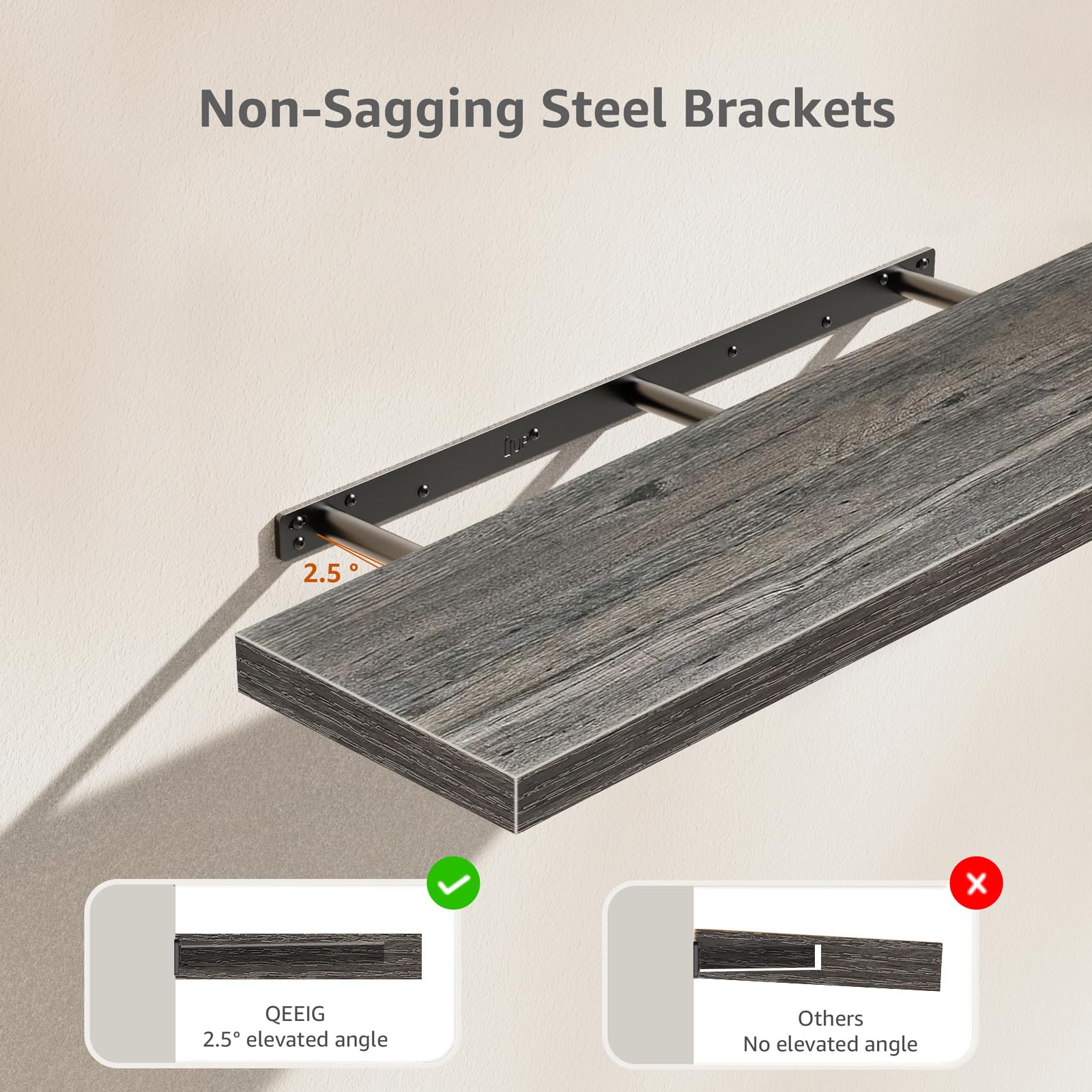 QEEIG Bathroom Floating Shelves for Wall - 15.7" Wall Mounted Shelf Over Toilet Farmhouse Home Decor Display Bookshelf Small 15.7 x 6.7 inch Set of 2, Rustic Brown (008-40BN)