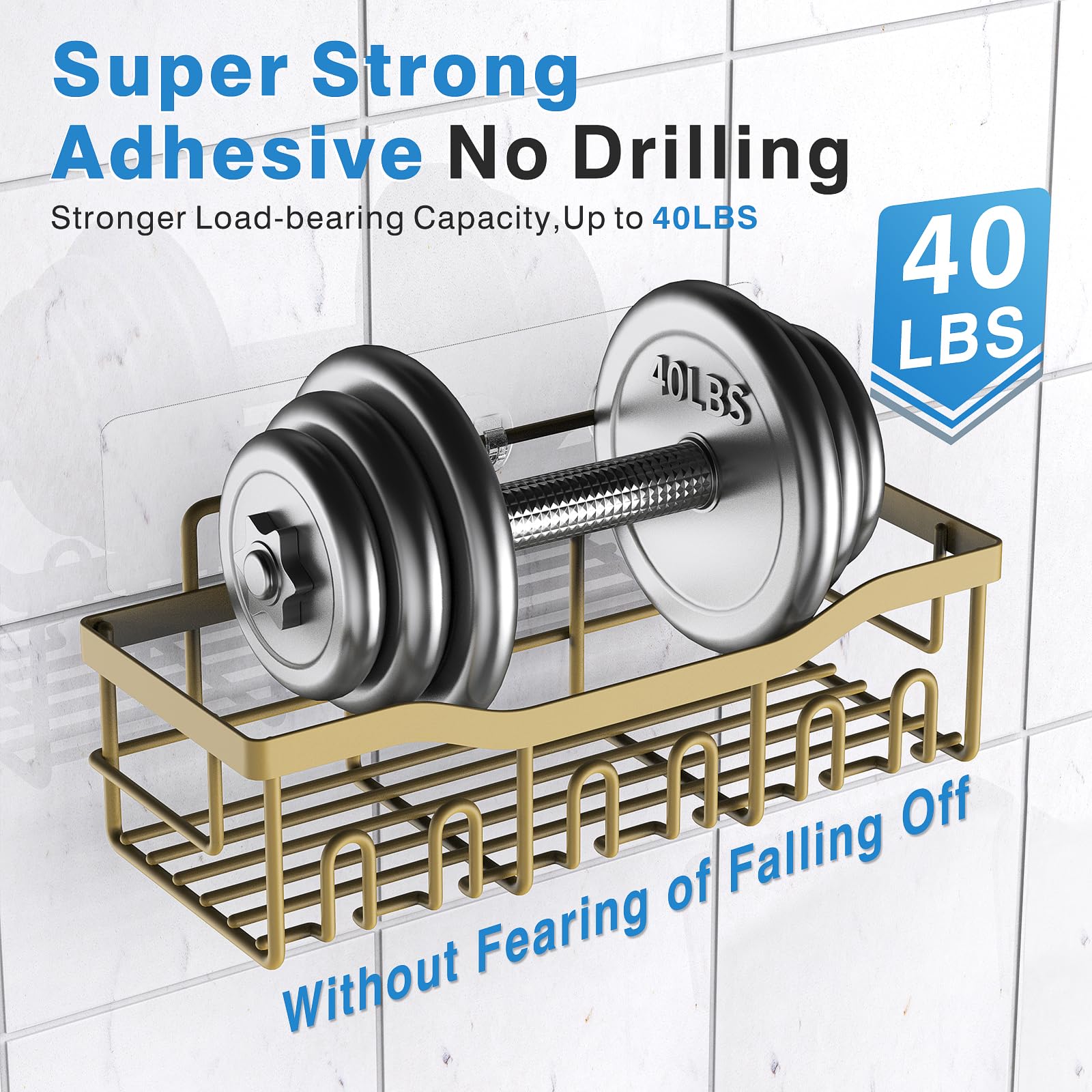 EUDELE Adhesive Shower Caddy, 5 Pack Rustproof Stainless Steel Bath Organizers With Large Capacity, No Drilling Shelves for Bathroom Storage & Home Decor