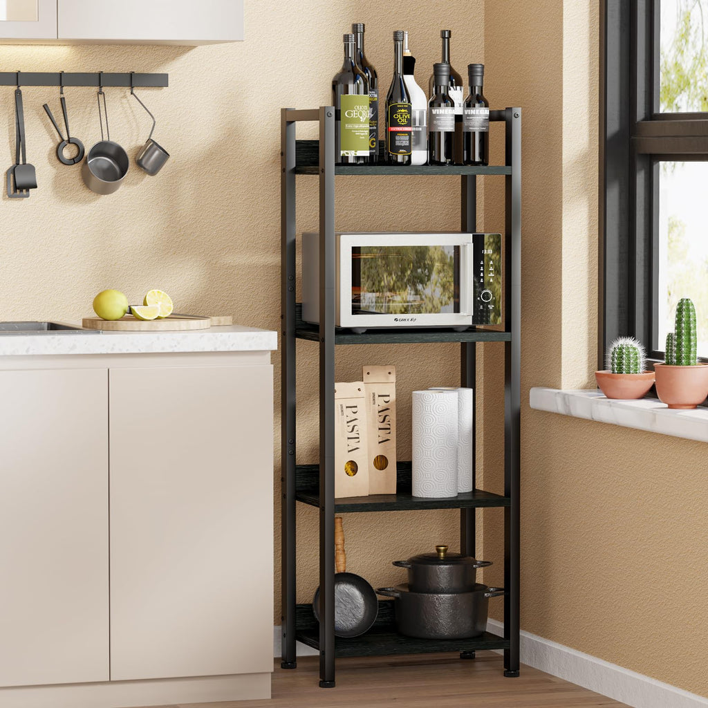 Furologee 5 Tier Bookshelf with Drawer, Tall Narrow Bookcase with Shelves, Wood and Metal Bookshelves Storage Organizer, Industrial Display Standing Shelf Unit for Bedroom, Living Room, Rustic Brown