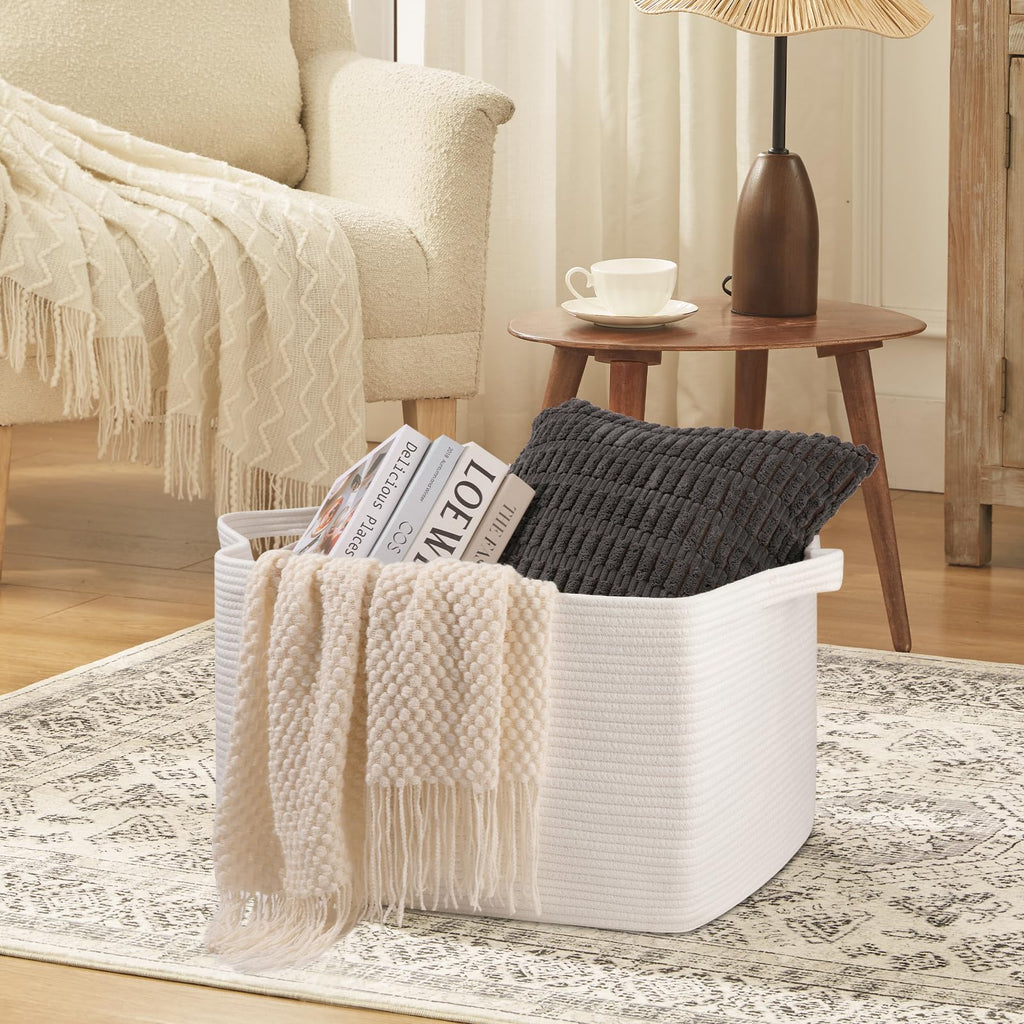 95L Extra Large Blanket Basket, 24" x 16.9" x 14.2" Woven Storage Basket for Living Room, Rectangle Nursery Blanket Storage for Toys, Towels, Dirty Clothes (Black)