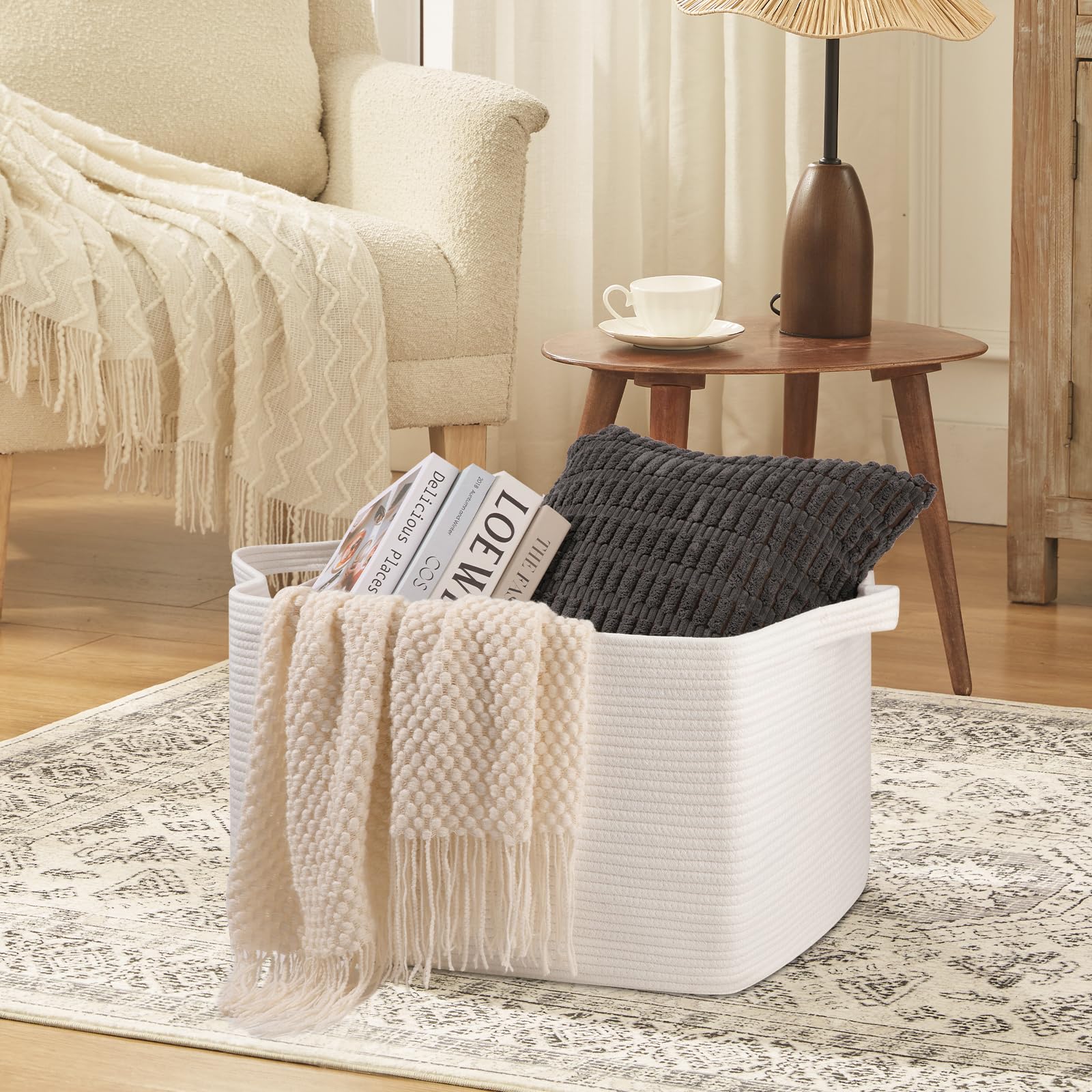 95L Extra Large Blanket Basket, 24" x 16.9" x 14.2" Woven Storage Basket for Living Room, Rectangle Nursery Blanket Storage for Toys, Towels, Dirty Clothes (Black)