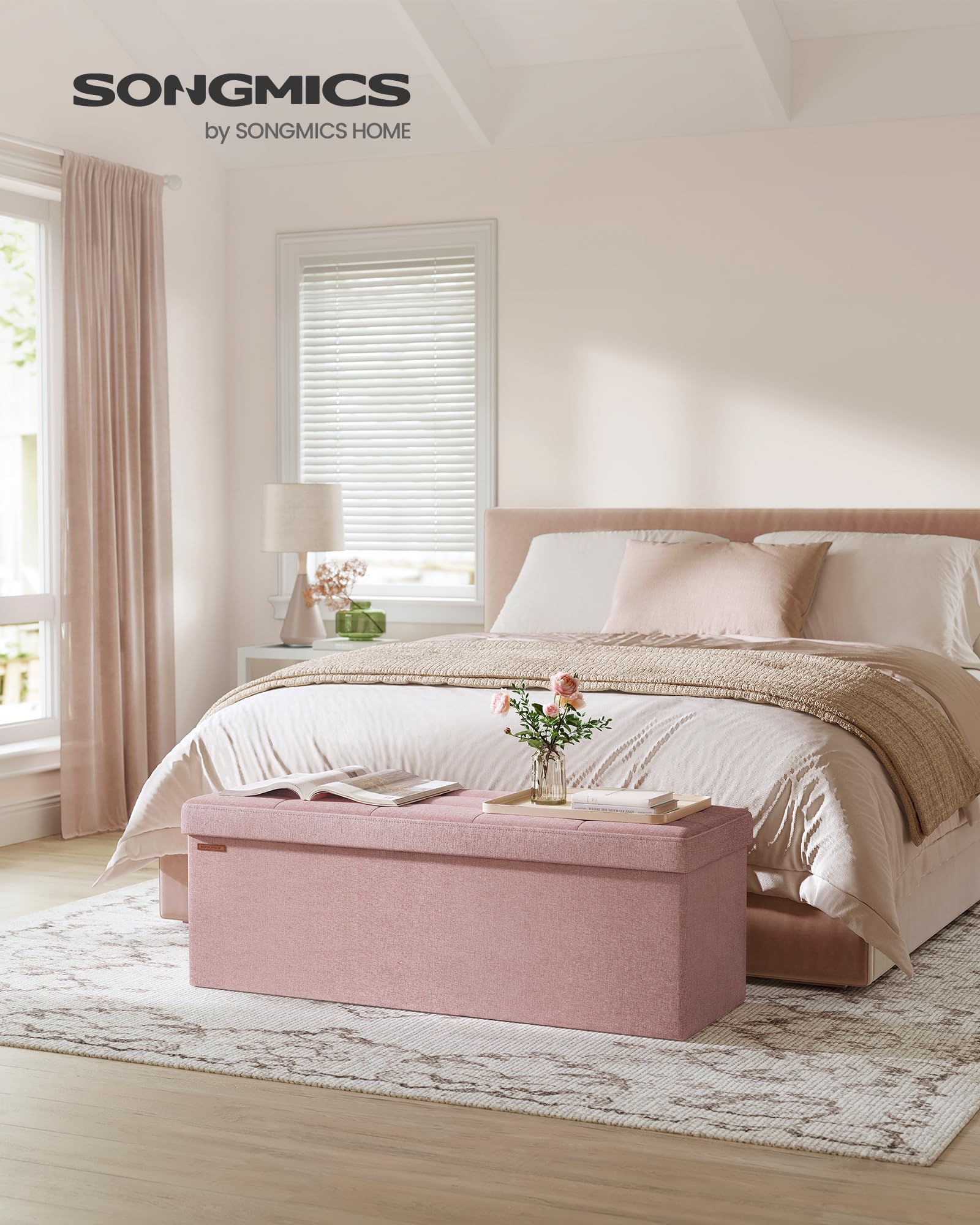 SONGMICS Mazie Collection - 30 Inches Folding Storage Ottoman Bench, Ottoman Foot Rest, End of Bed Bench, Storage Chest, Load 660 lb, for Living Room, Bedroom, Entryway, Ink Black ULSF047B01