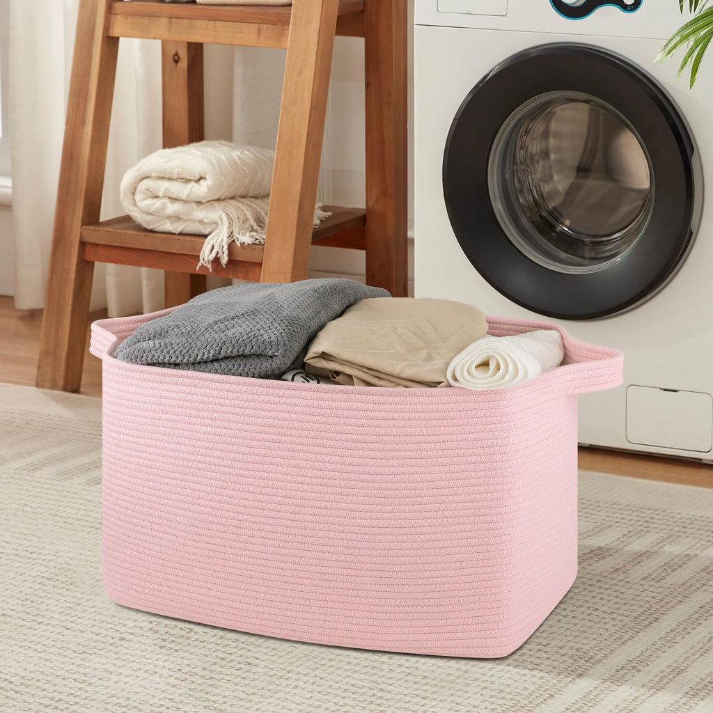 95L Extra Large Blanket Basket, 24" x 16.9" x 14.2" Woven Storage Basket for Living Room, Rectangle Nursery Blanket Storage for Toys, Towels, Dirty Clothes (Black)