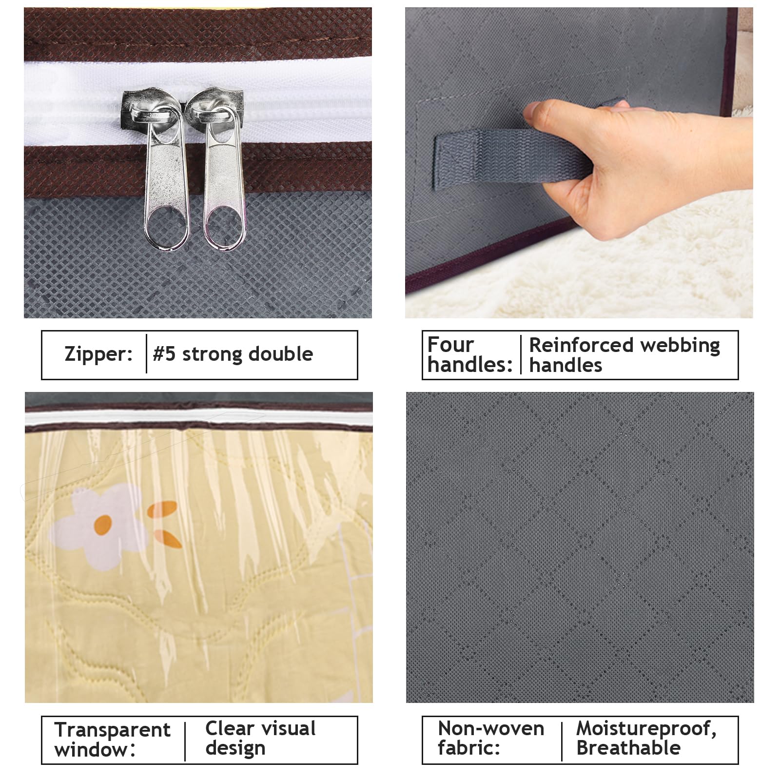 Budding Joy 90L Under Bed Storage Containers, Closet Organizers and Storage Bins, Foldable Underbed Storage Bags for Blanket, Clothing, Comforter, Sweaters, Pillows, Linen Sheets, Wrapping Paper, Grey