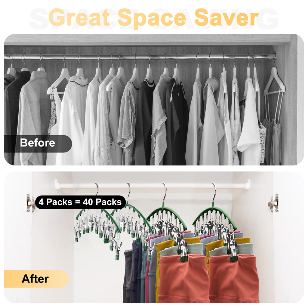 Legging Organizer for Closet, Metal Yoga Pants Hangers 2 Pack w/10 Clips Holds 20 Leggings, Space Saving Hanging Closet Organizer w/Rubber Coated Closet Organizers and Storage, Black